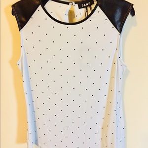 DKNY Top Sleeveless Dotted Faux LeatherTrim